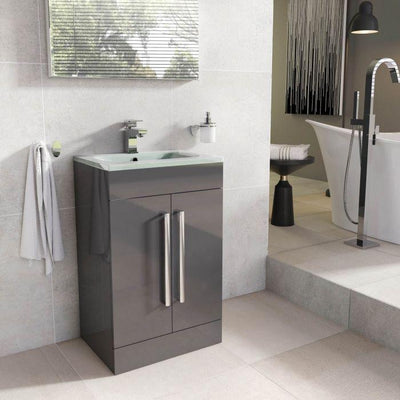 Veto 600mm Floor Standing Vanity Unit Anthracite Grey With White Glass Basin - Interiors Home Stores