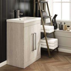 Veto 600mm Floor Standing Vanity Unit Light Elm With Ceramic Basin - Interiors Home Stores