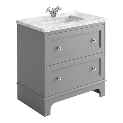 York 650mm Vanity Unit in Light Grey with Marble Worktop & Ceramic Basin