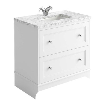 York 800mm Vanity Unit in Matt White with Marble Worktop & Ceramic Basin - Interiors Home Stores